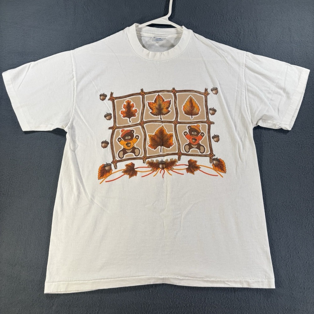 VTG 90s Champion Blank Tee Sz L Fits M White Single Stitch Fall Autumn Graphic